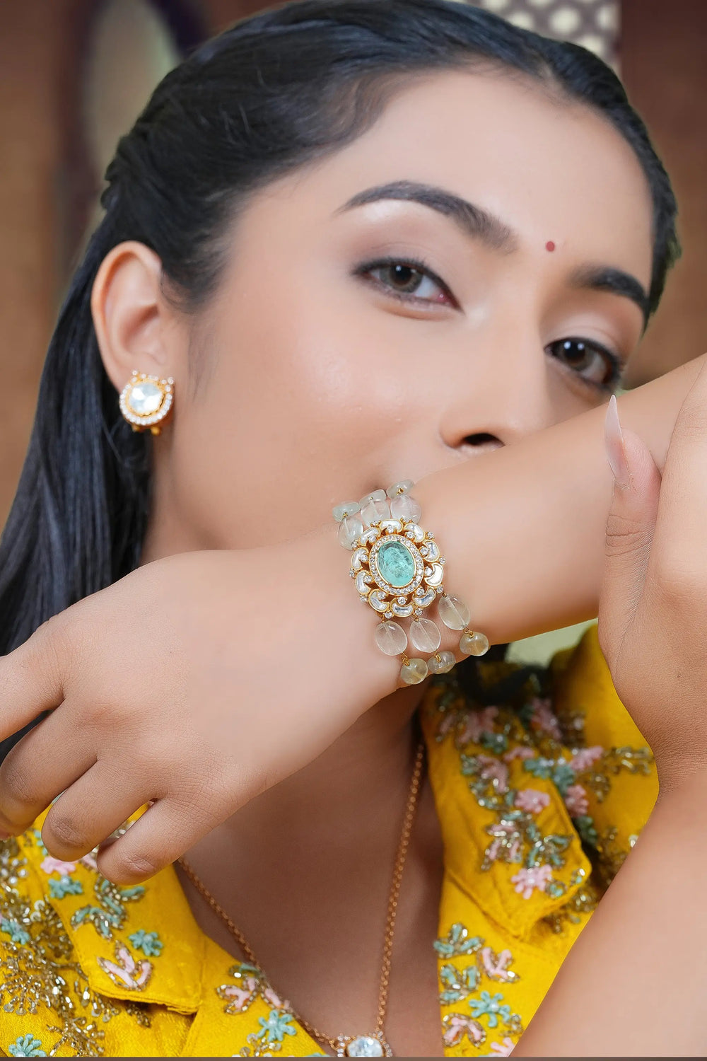 Meghna kundan bracelet with traditional handcrafted gold finish
