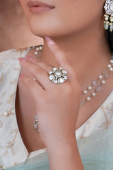 Traditional Indian polki ring for women with handcrafted finish