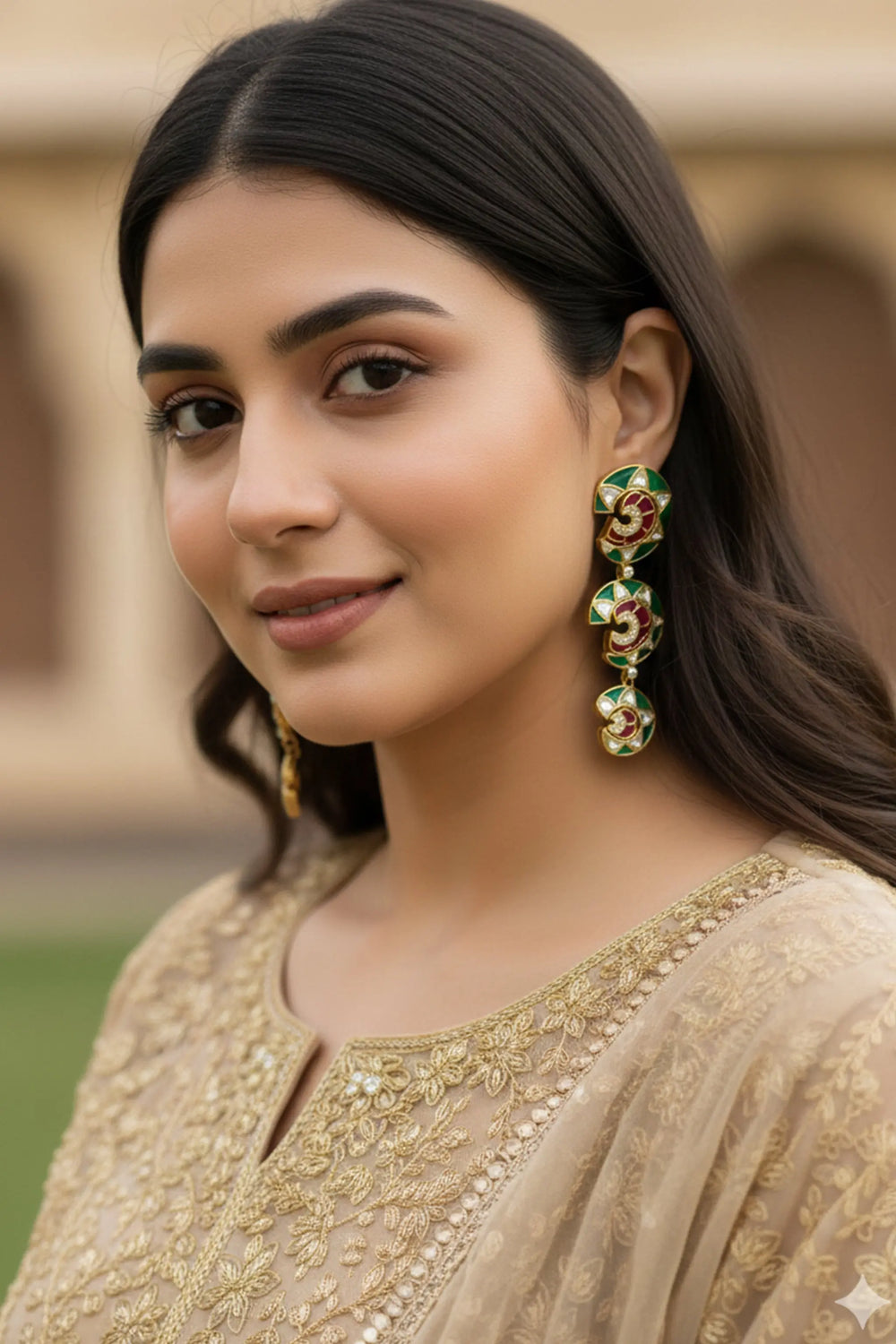 Traditional Indian multicoloured kundan earrings for weddings