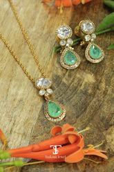 Leher Mossanite Polki Pendant Set