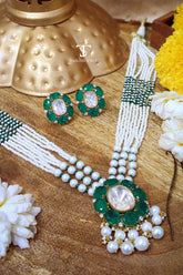 Menka Mossanite Polki Pendant Set