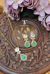 lEHER-MOSSANITE-POLKI-PENDANT-SET