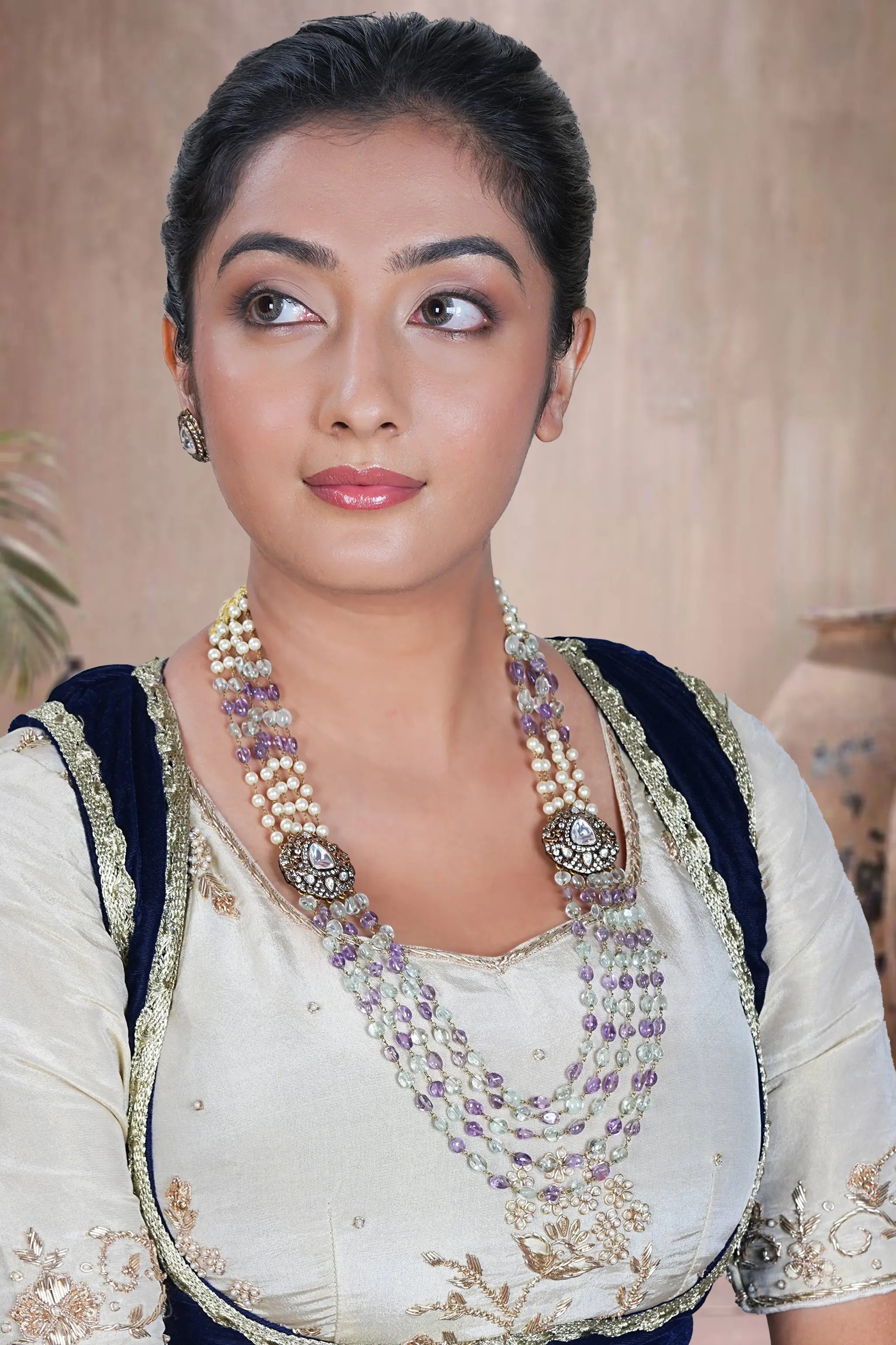 Gold plated polki necklace set perfect for festive wear