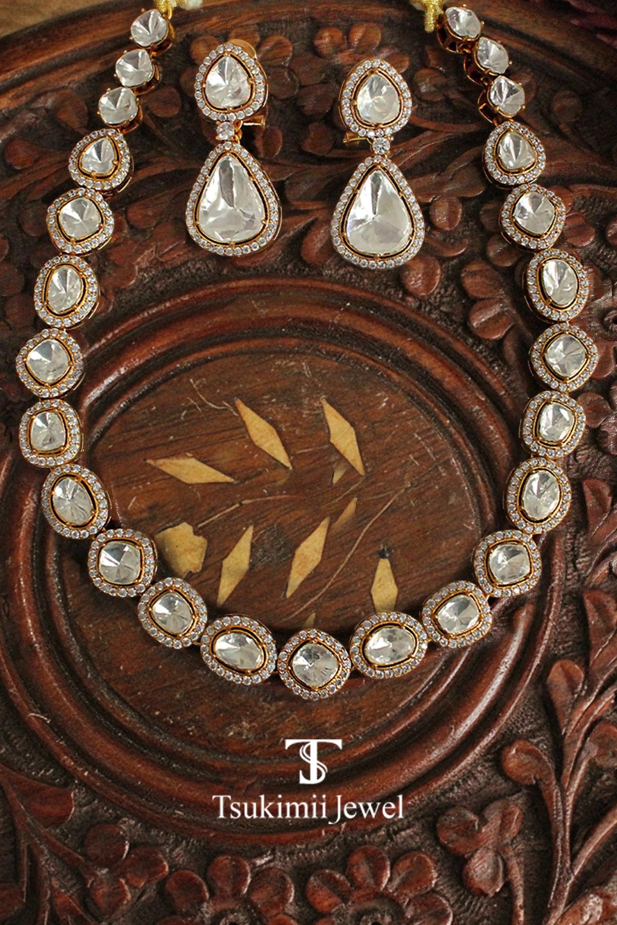 Chaandrika polki necklace set with royal gold plated design