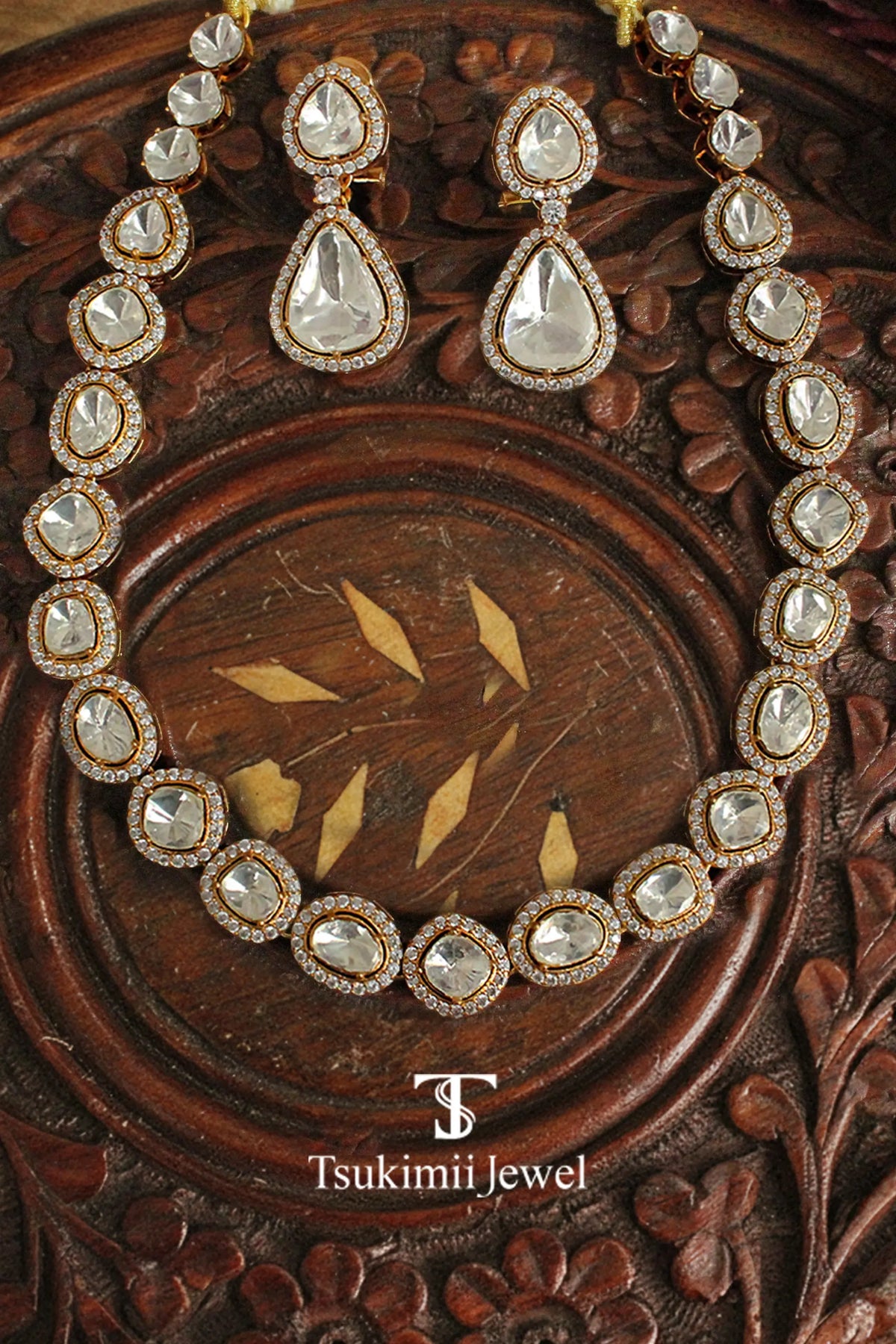 Chaandrika polki necklace set with royal gold plated design