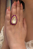Close-up of ethnic ring with intricate traditional detailing