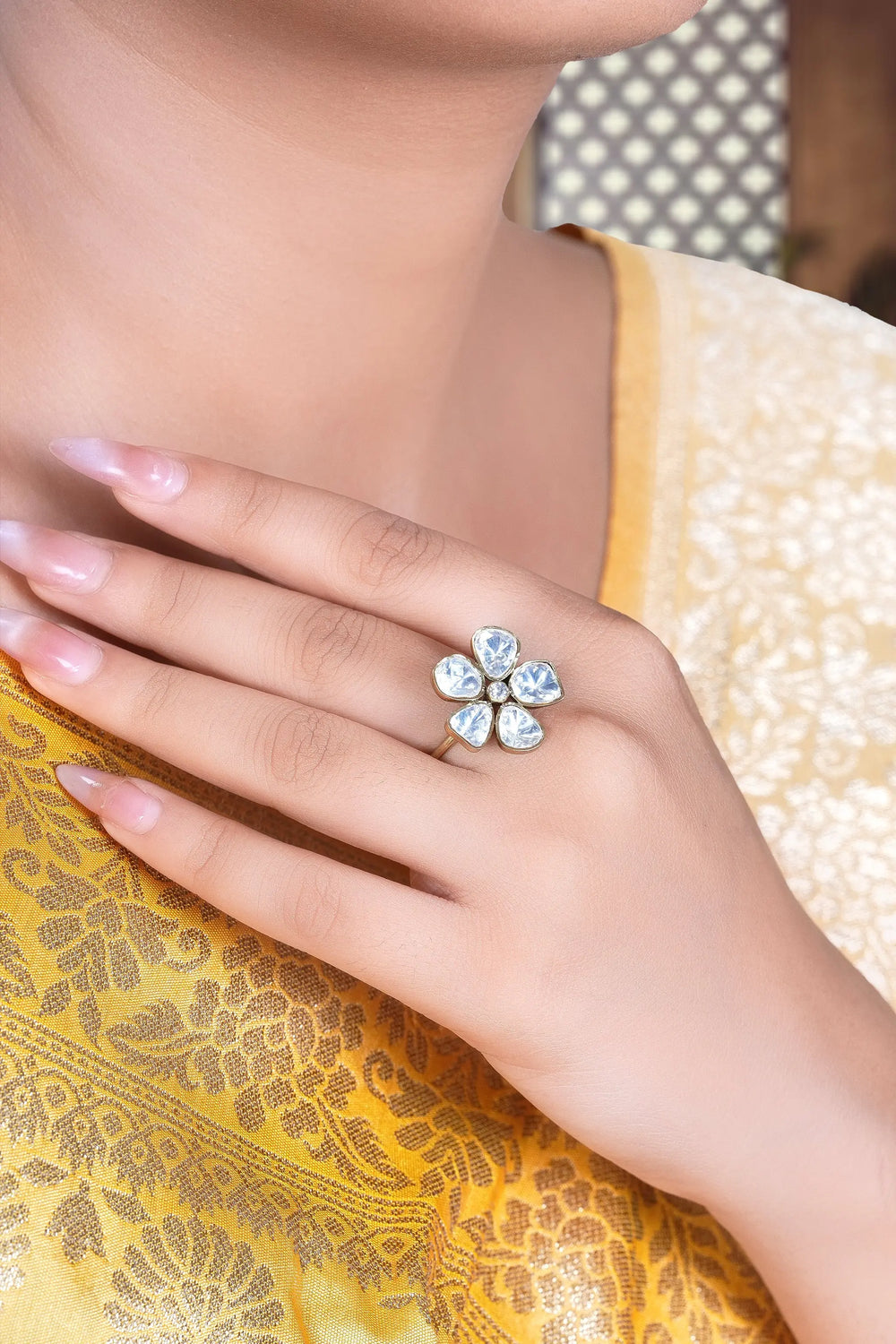 Gold plated polki ring perfect for weddings and celebrations