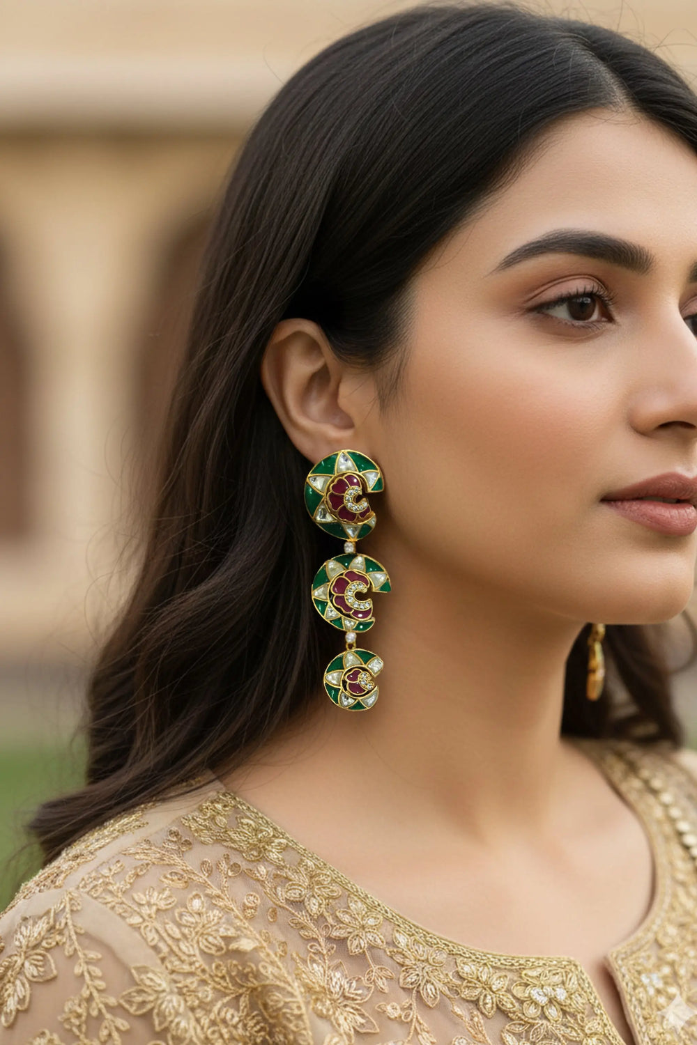 Gulrang multicoloured kundan earrings with traditional Indian design