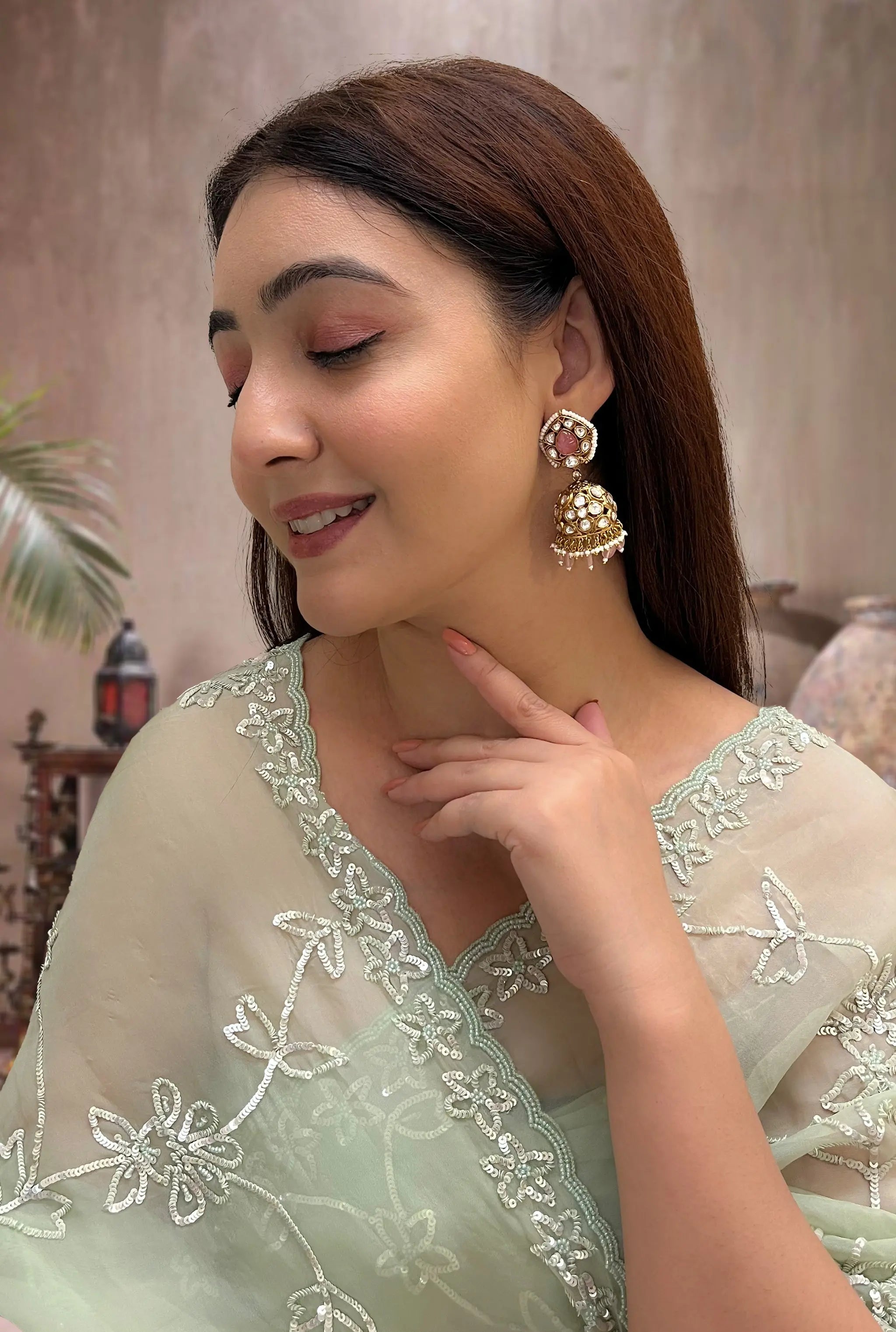 Ethnic polki jhumka earrings inspired by heritage jewellery
