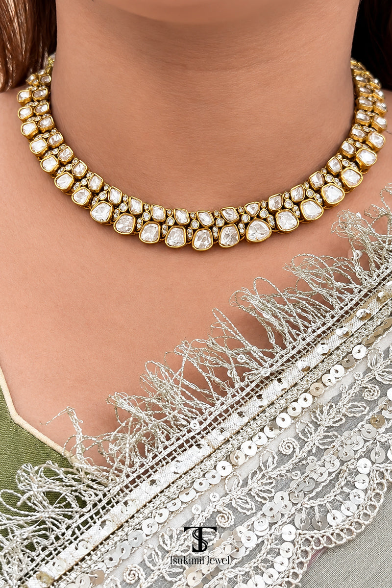 Kanakriti Mossanite Polki Necklace Set