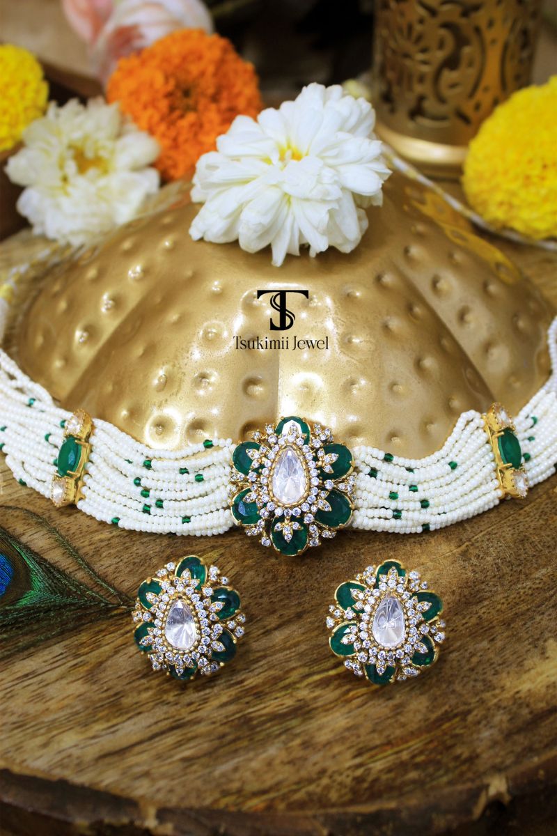 Kiran Mossanite Polki Choker Set