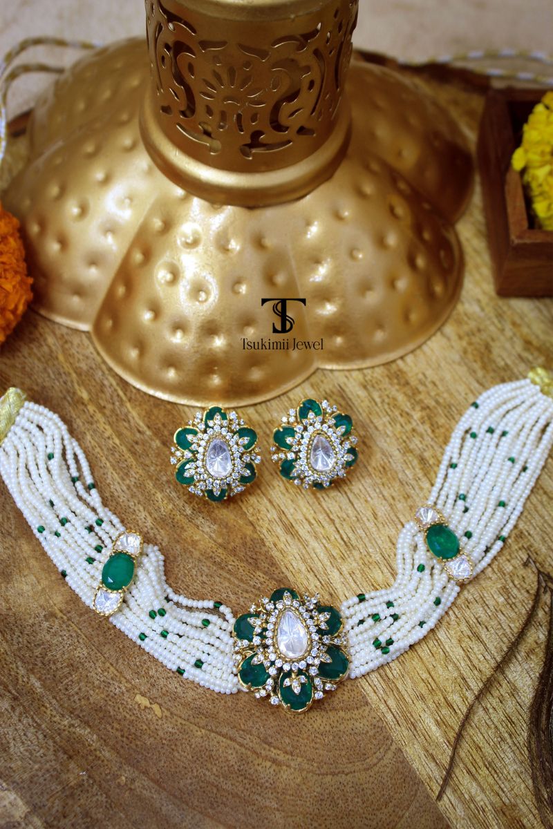 Kiran Mossanite Polki Choker Set
