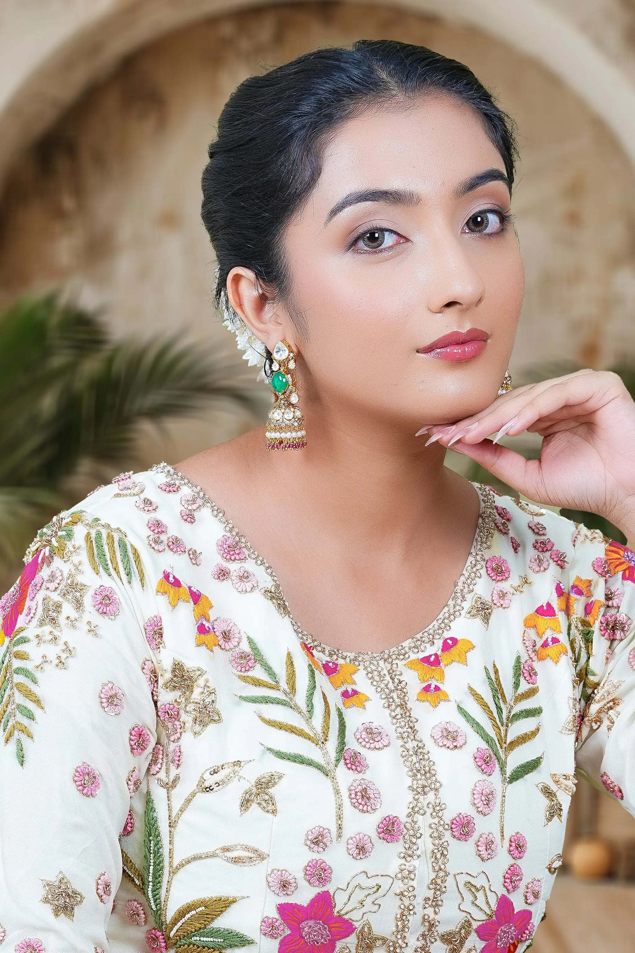 Gold toned polki jhumka earrings for weddings and festivals