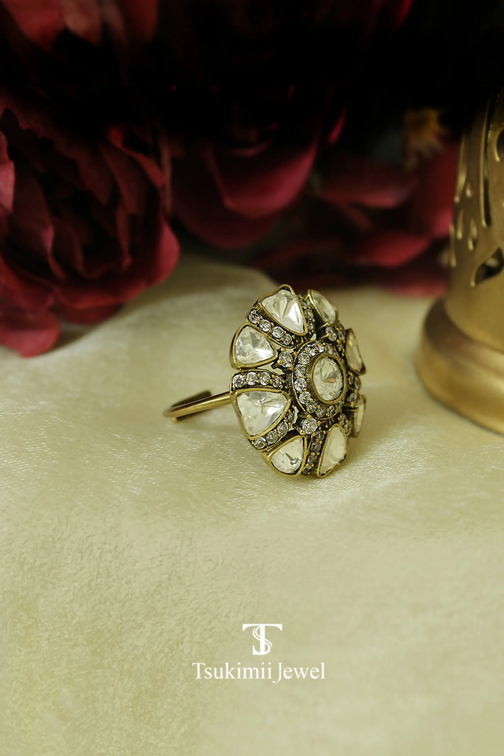 Kusum polki ring with elegant gold plated traditional design