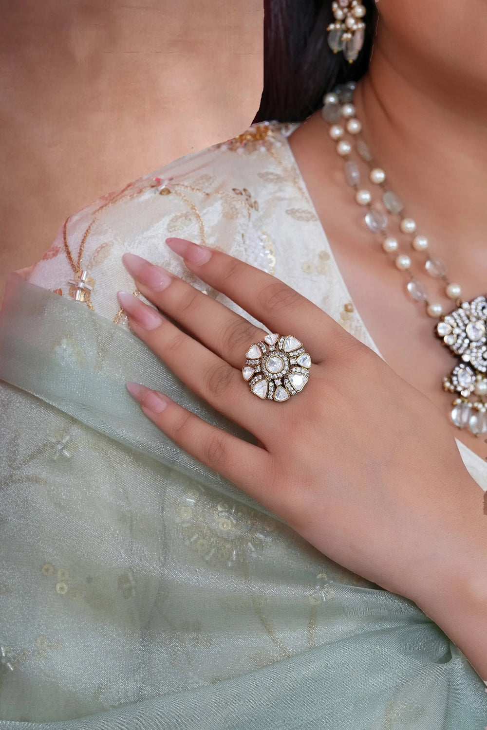 Classic Indian polki finger ring for festive occasions