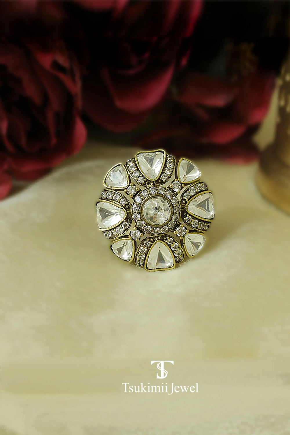 Handcrafted polki ring for festive wear