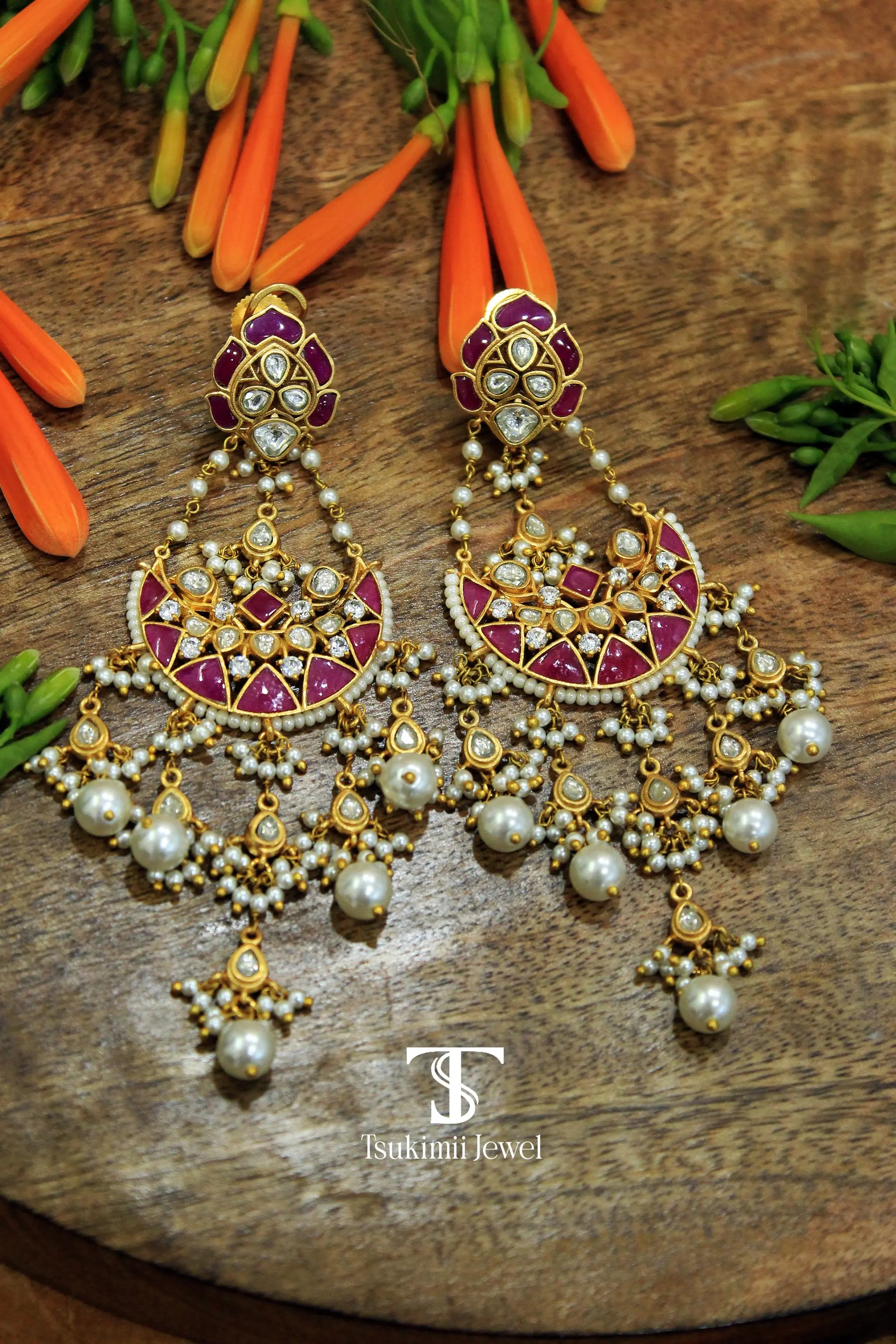Elegant polki chaandbali earrings for festive and bridal wear