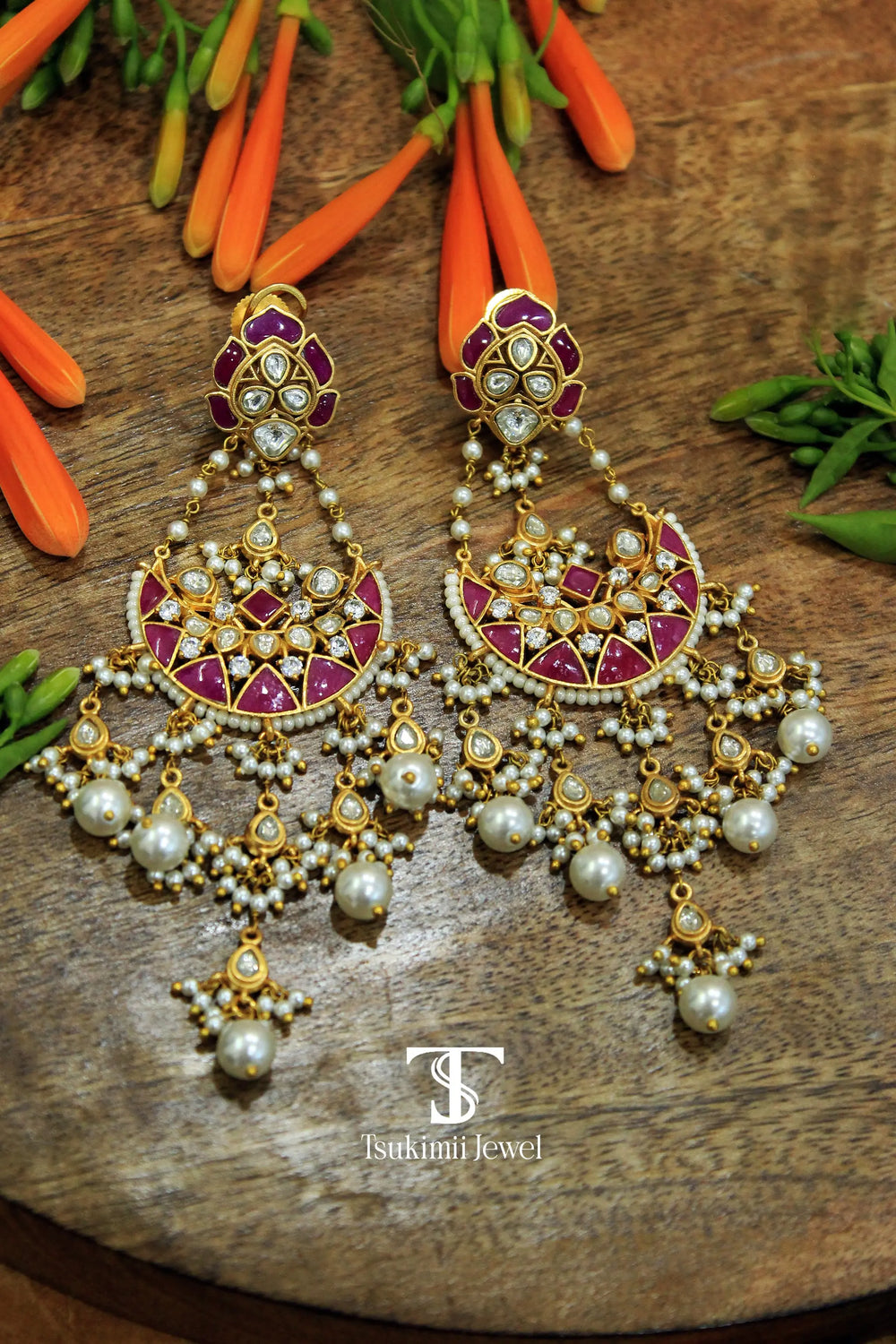 Elegant polki chaandbali earrings for festive and bridal wear