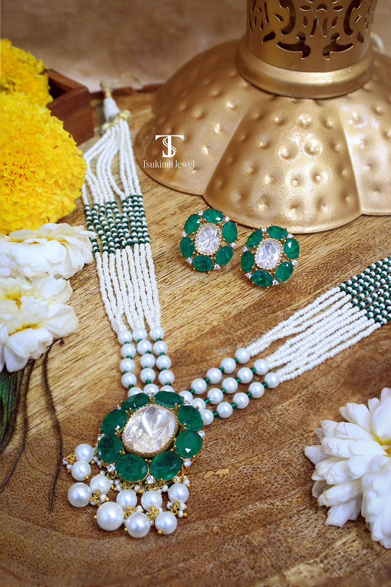 Menka Mossanite Polki Pendant Set