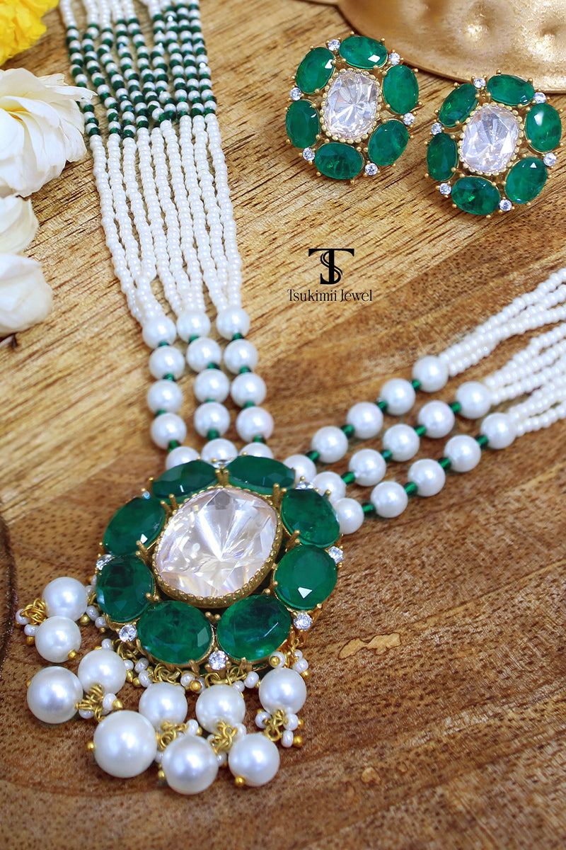Menka Mossanite Polki Pendant Set