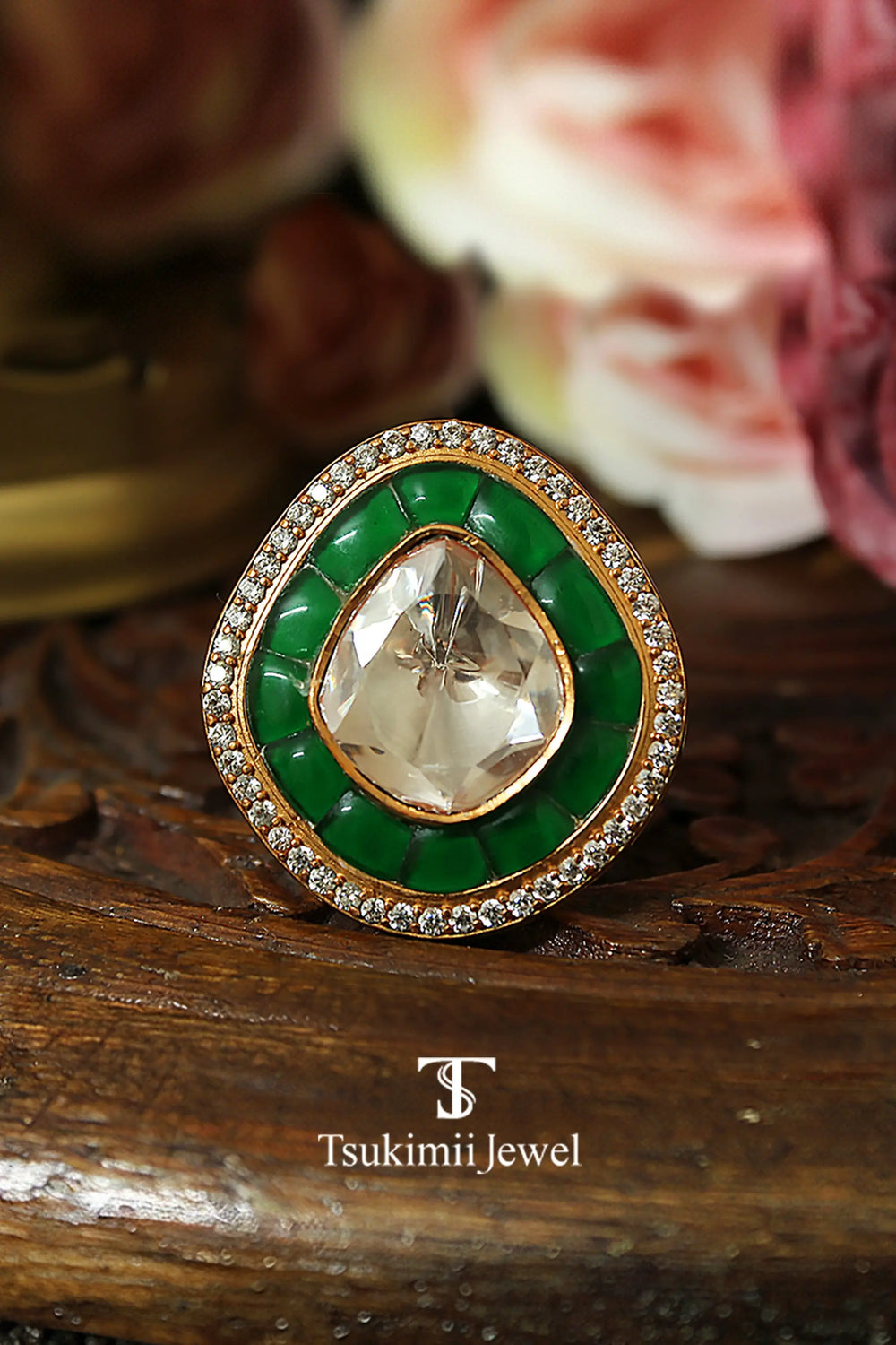Elegant mossanite polki ring for weddings and celebrations