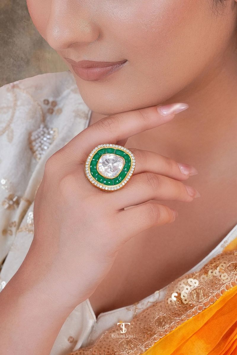 Meherbanu Mossanite Polki Ring