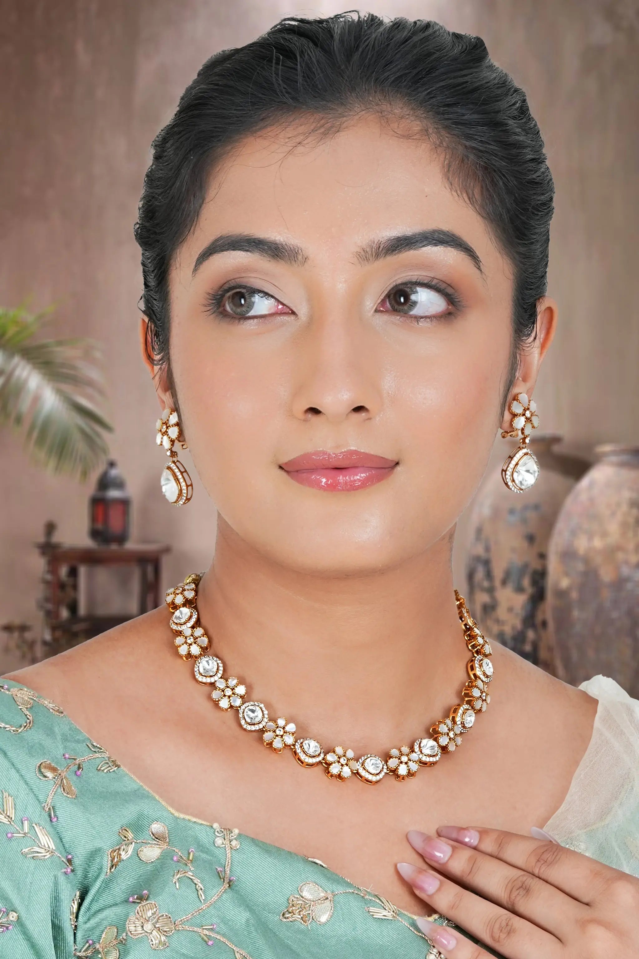 Handcrafted Indian mother of pearl necklace set for women
