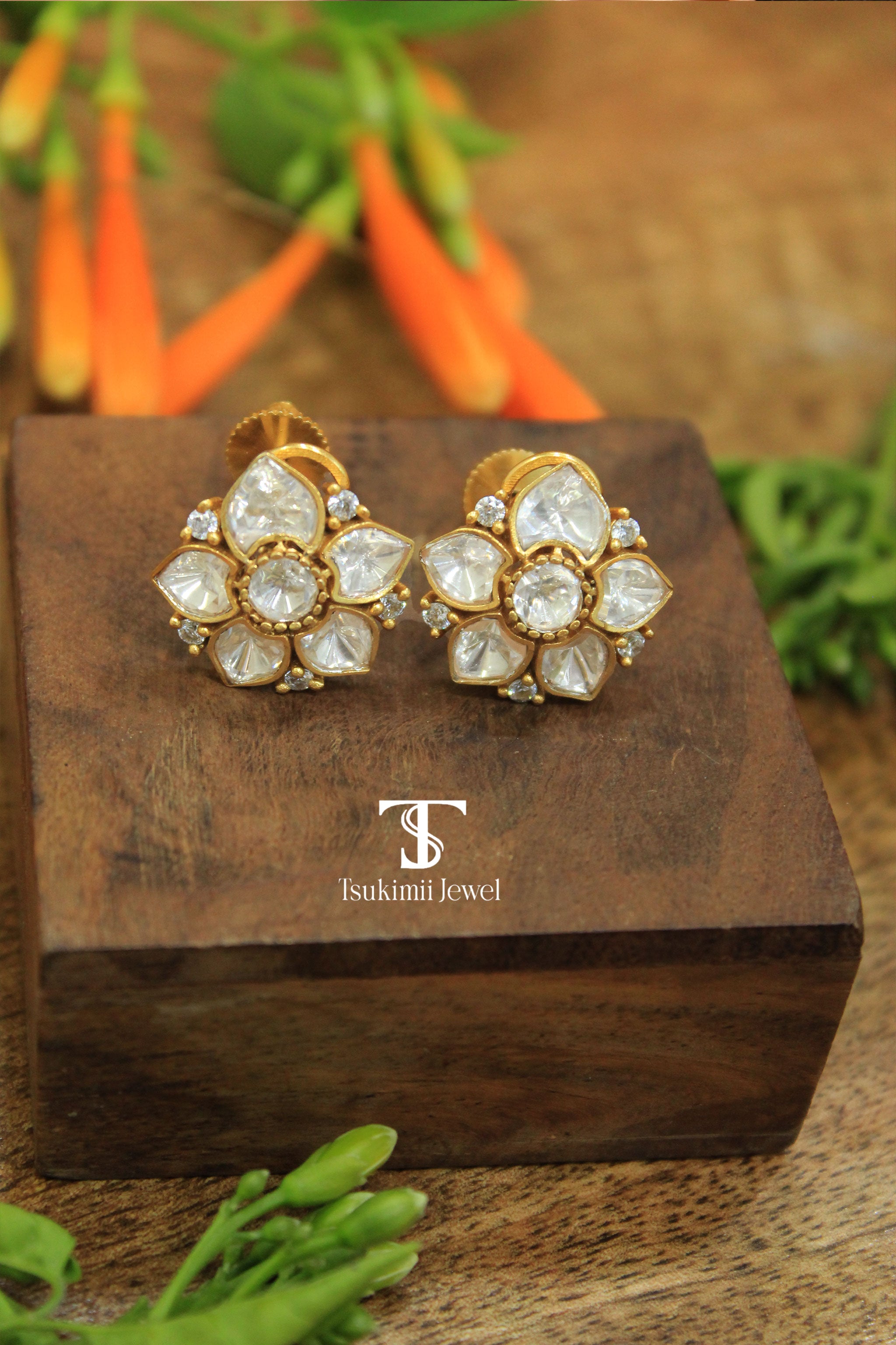 Nayra Mossanite Polki Earrings