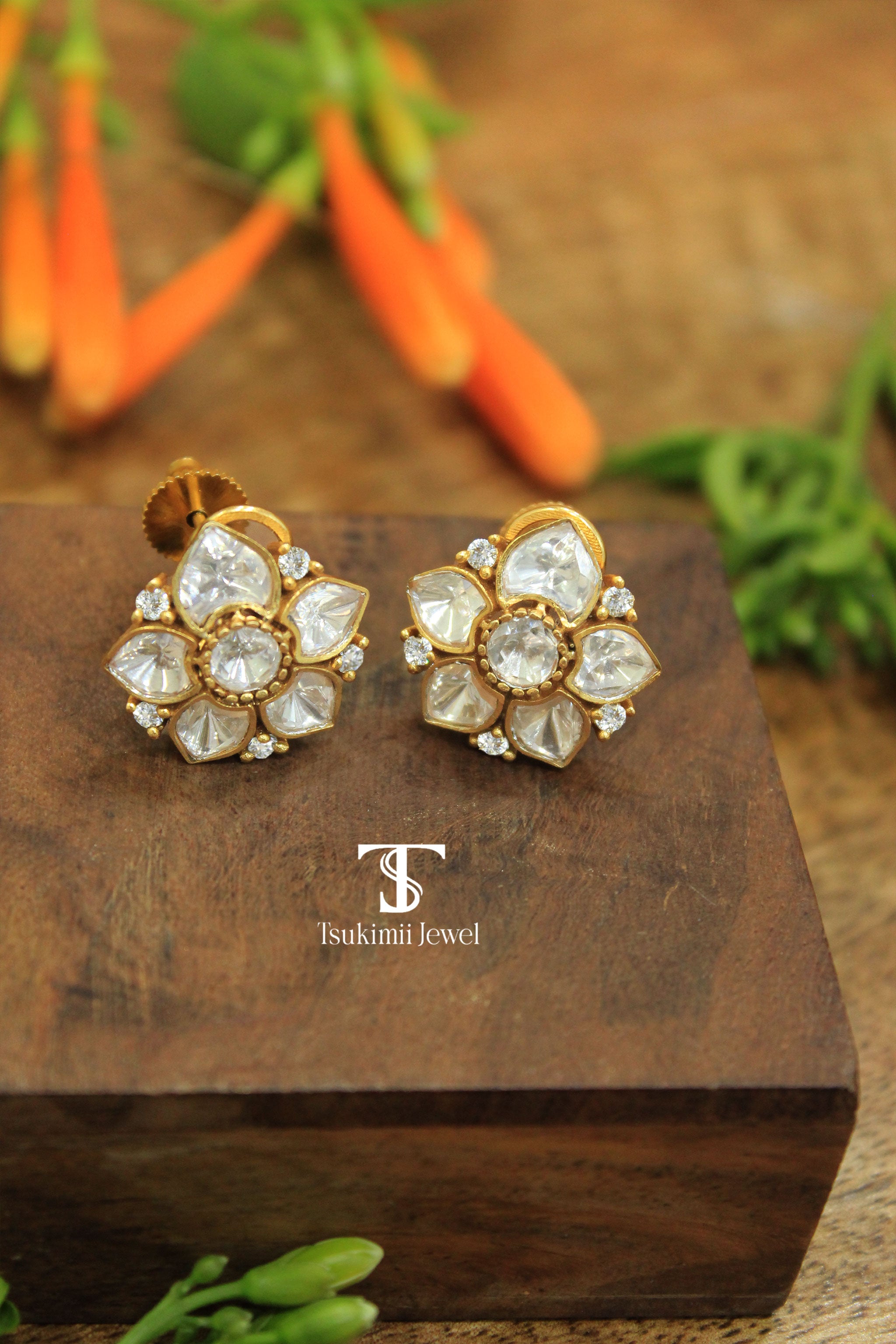 Nayra Mossanite Polki Earrings