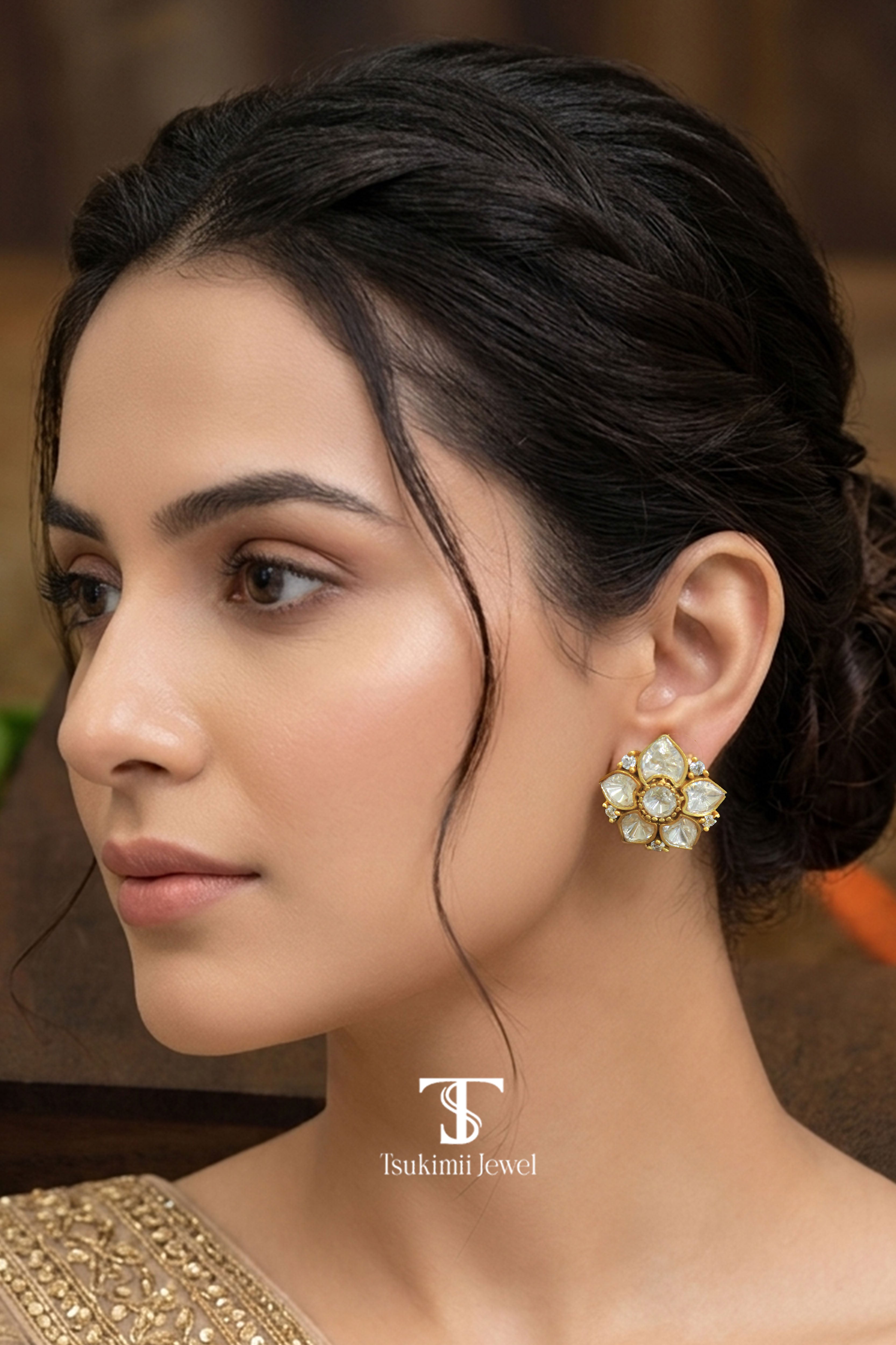 Nayra Mossanite Polki Earrings