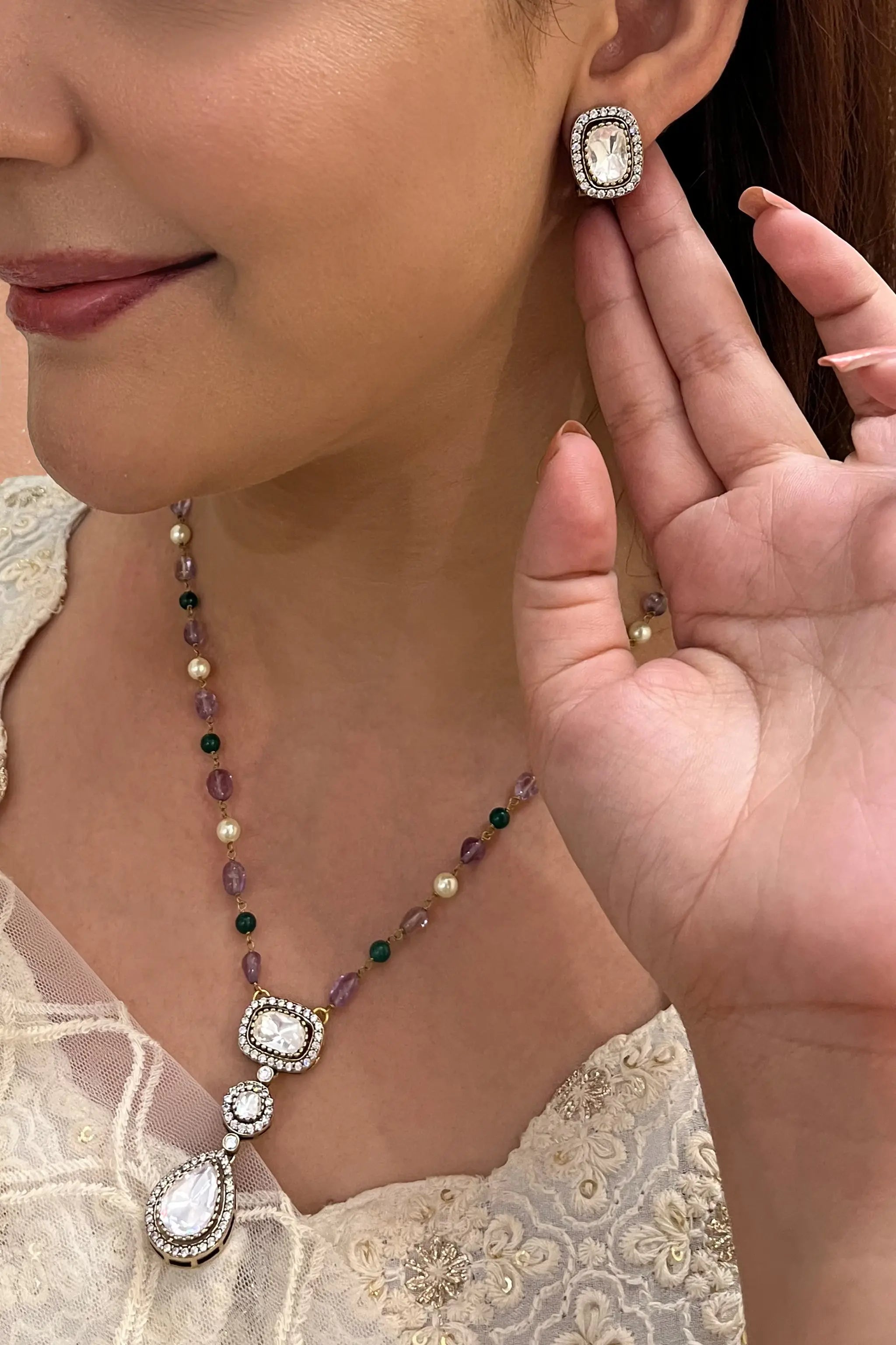 Traditional Indian polki locket set with classic ethnic finish