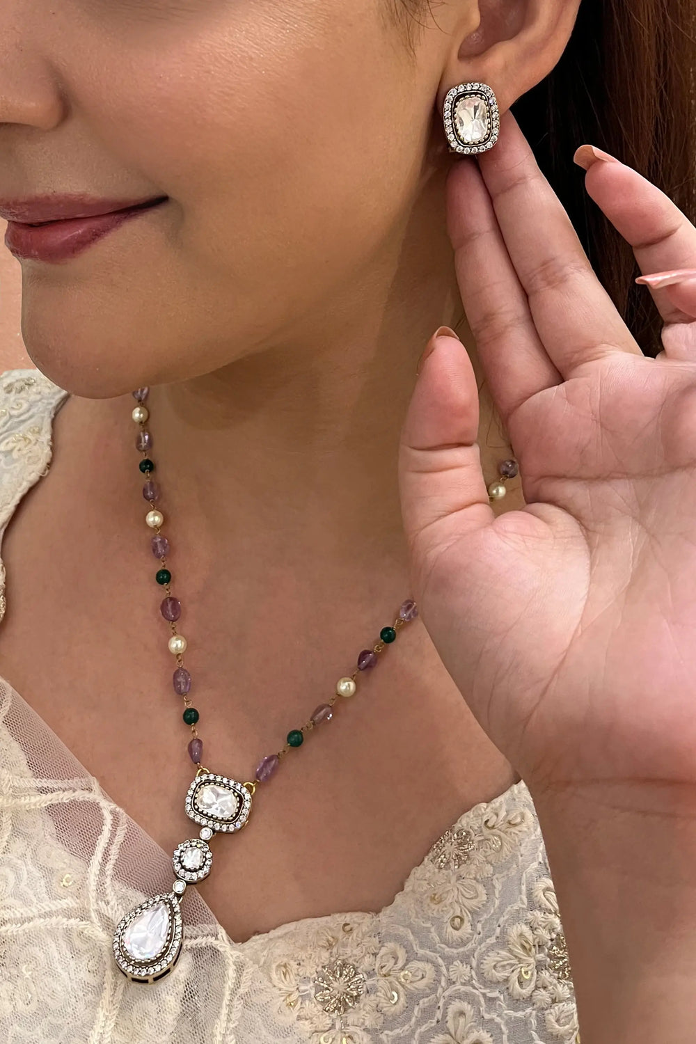 Traditional Indian polki locket set with classic ethnic finish