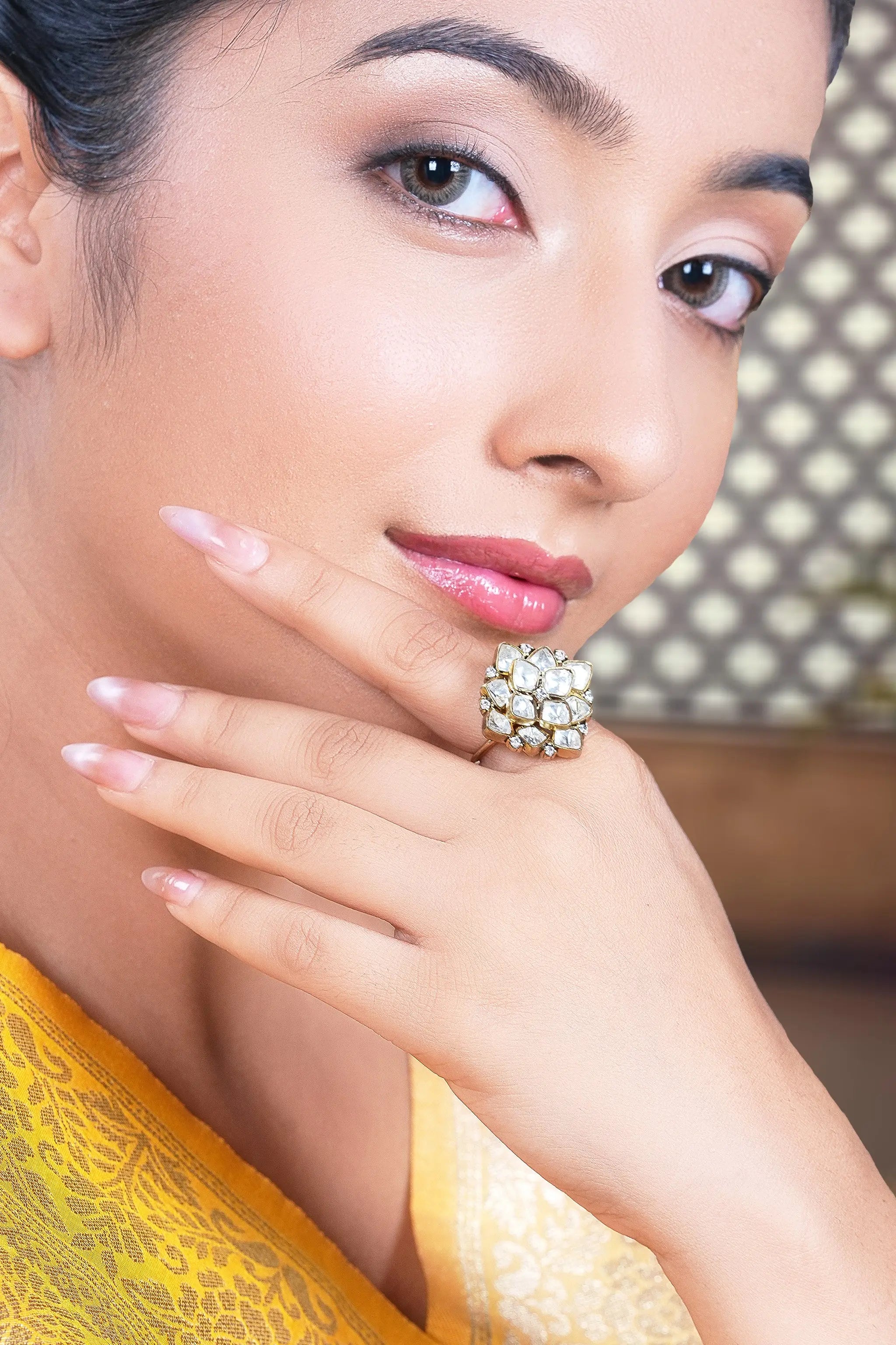 Handcrafted Indian polki ring inspired by classic heritage design