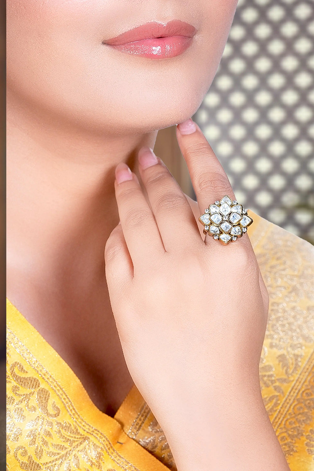 Traditional Indian polki ring with intricate handcrafted finish