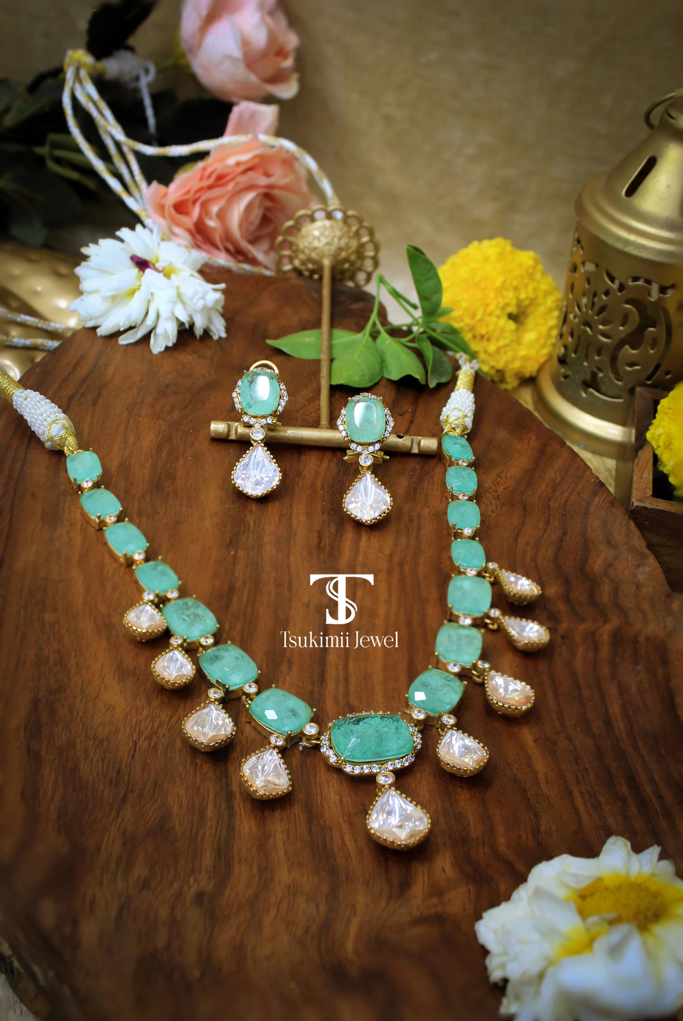 Mossanite Polki Necklace Set