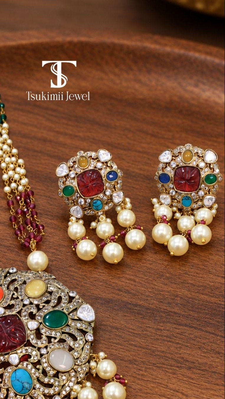 Rajvaadi Polki Pendant Set