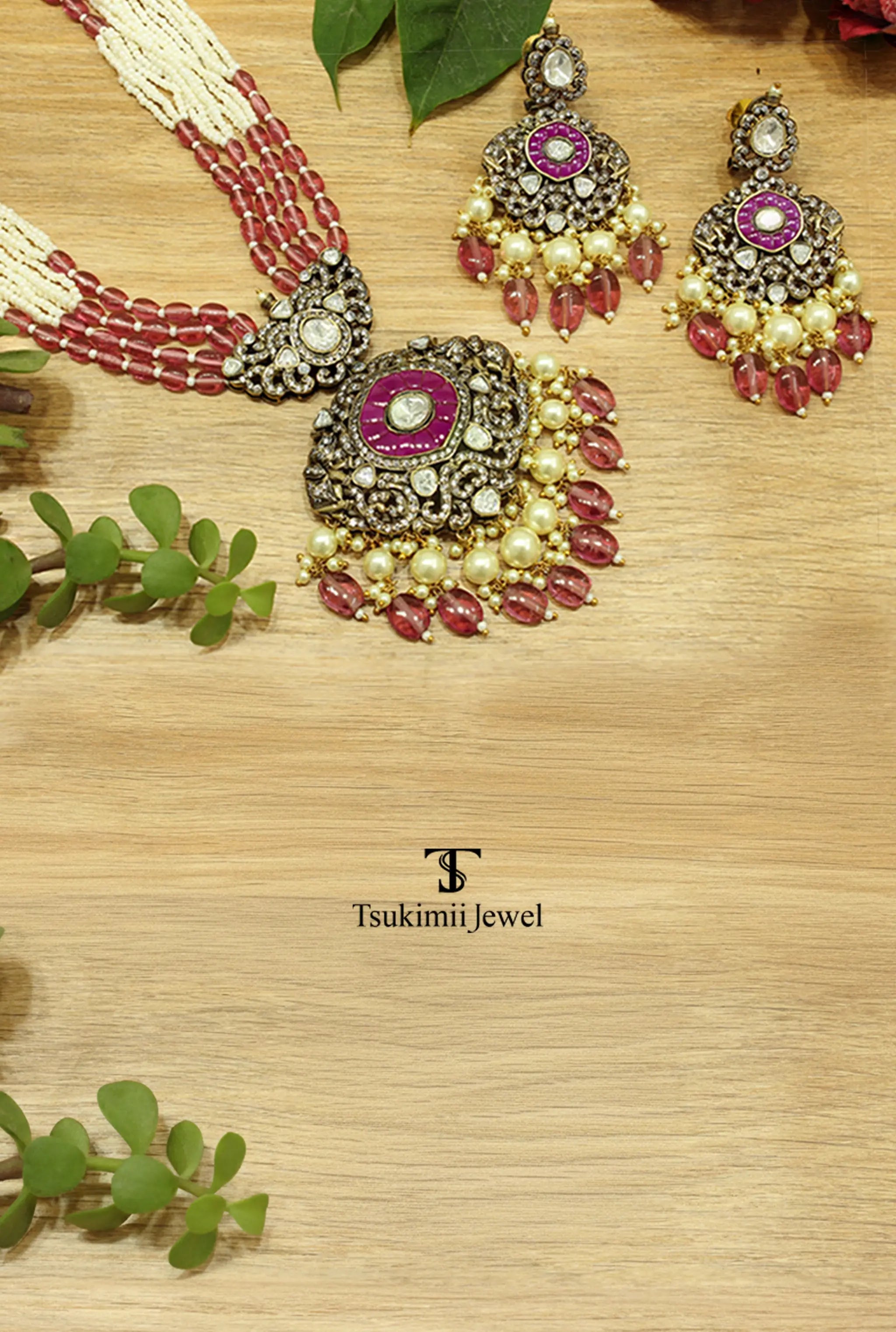 Rajvika Polki Pendant Set by Tsukimii Jewel