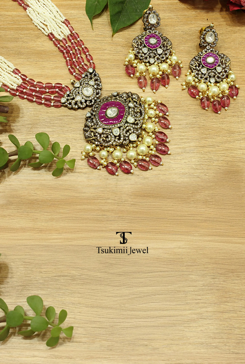 Rajvika Polki Pendant Set by Tsukimii Jewel