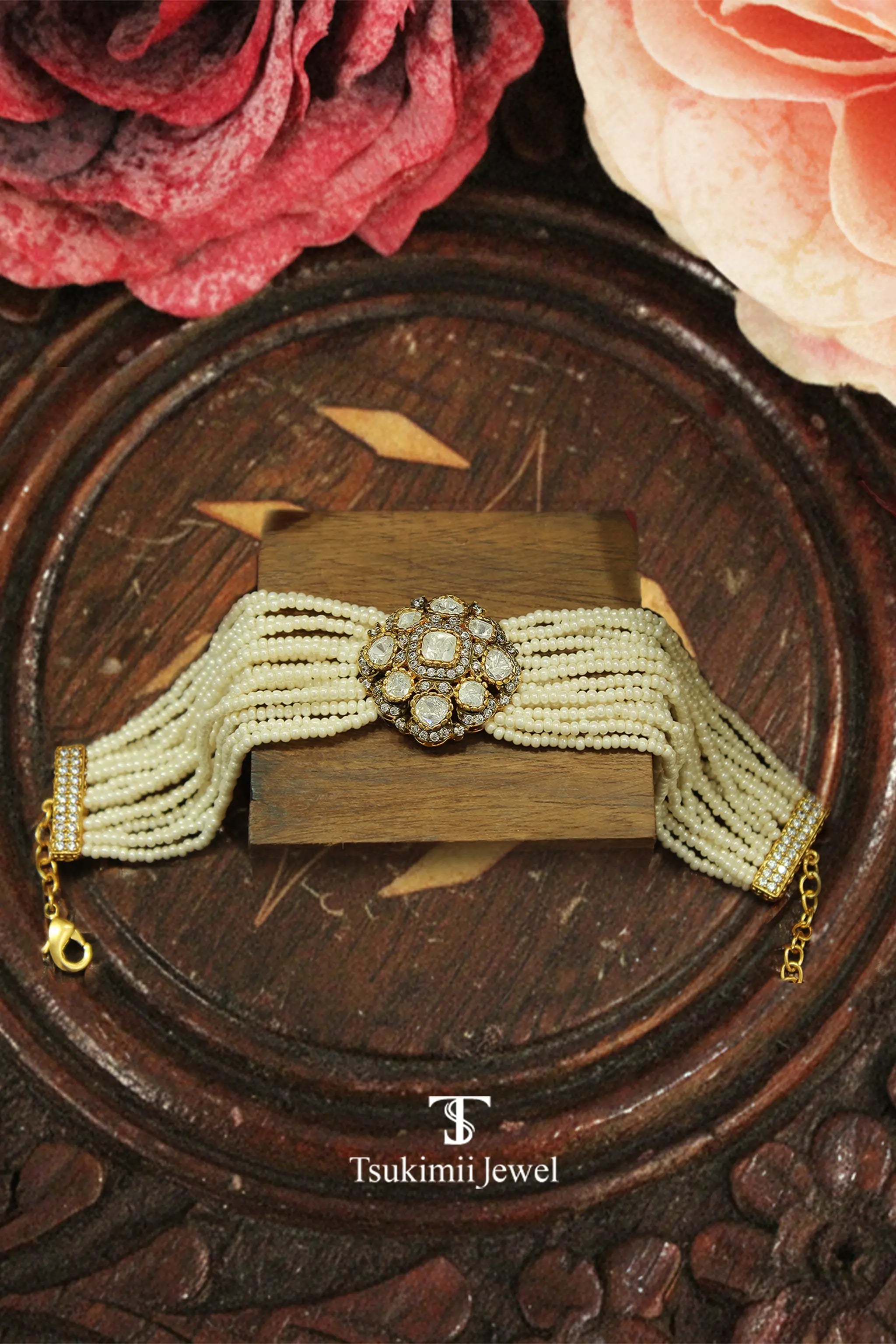 Rasika polki bracelet with traditional gold plated design
