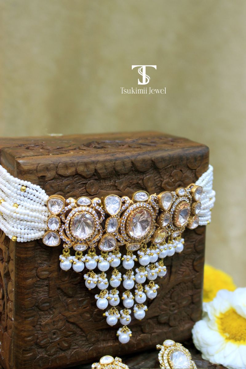 Risha Mossanite Polki Necklace Set