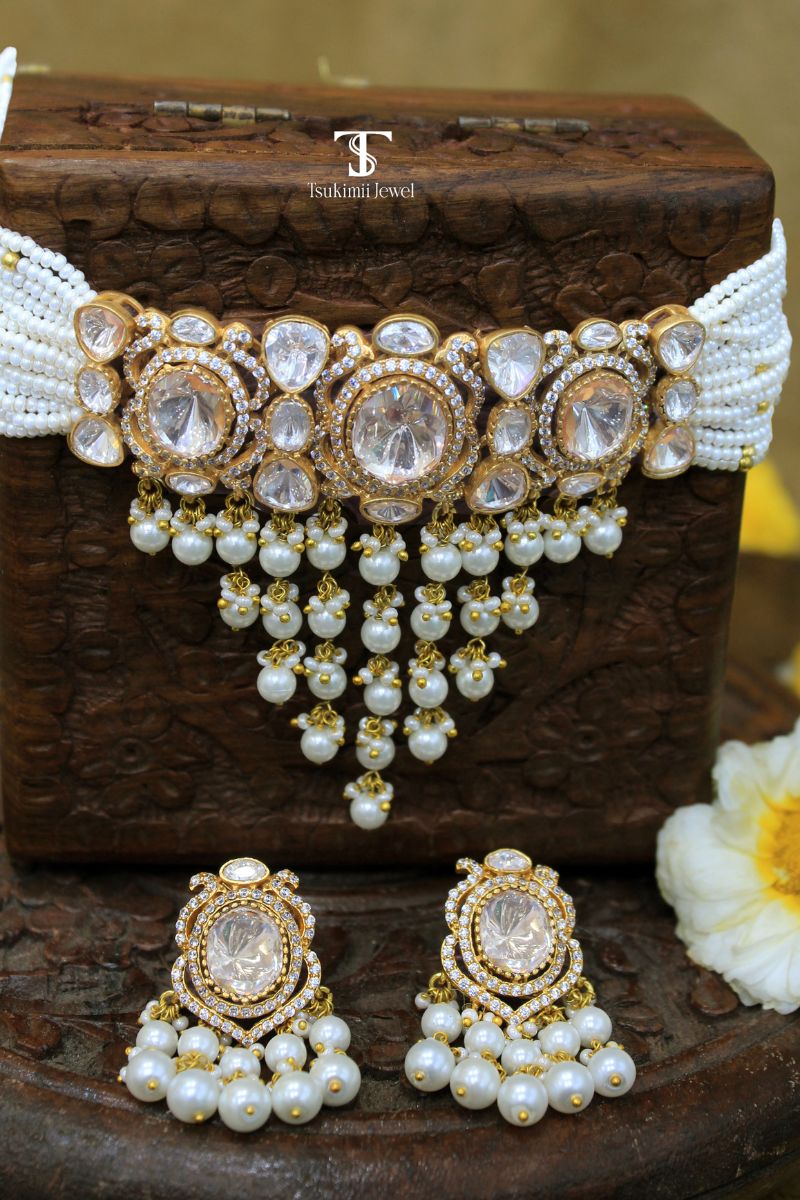 Risha Mossanite Polki Necklace Set