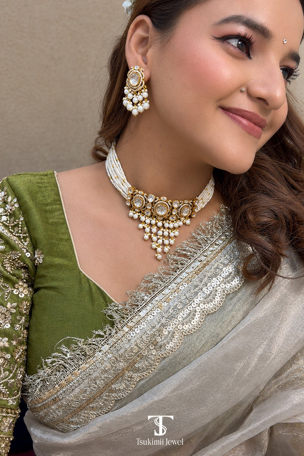 Risha Mossanite Polki Necklace Set