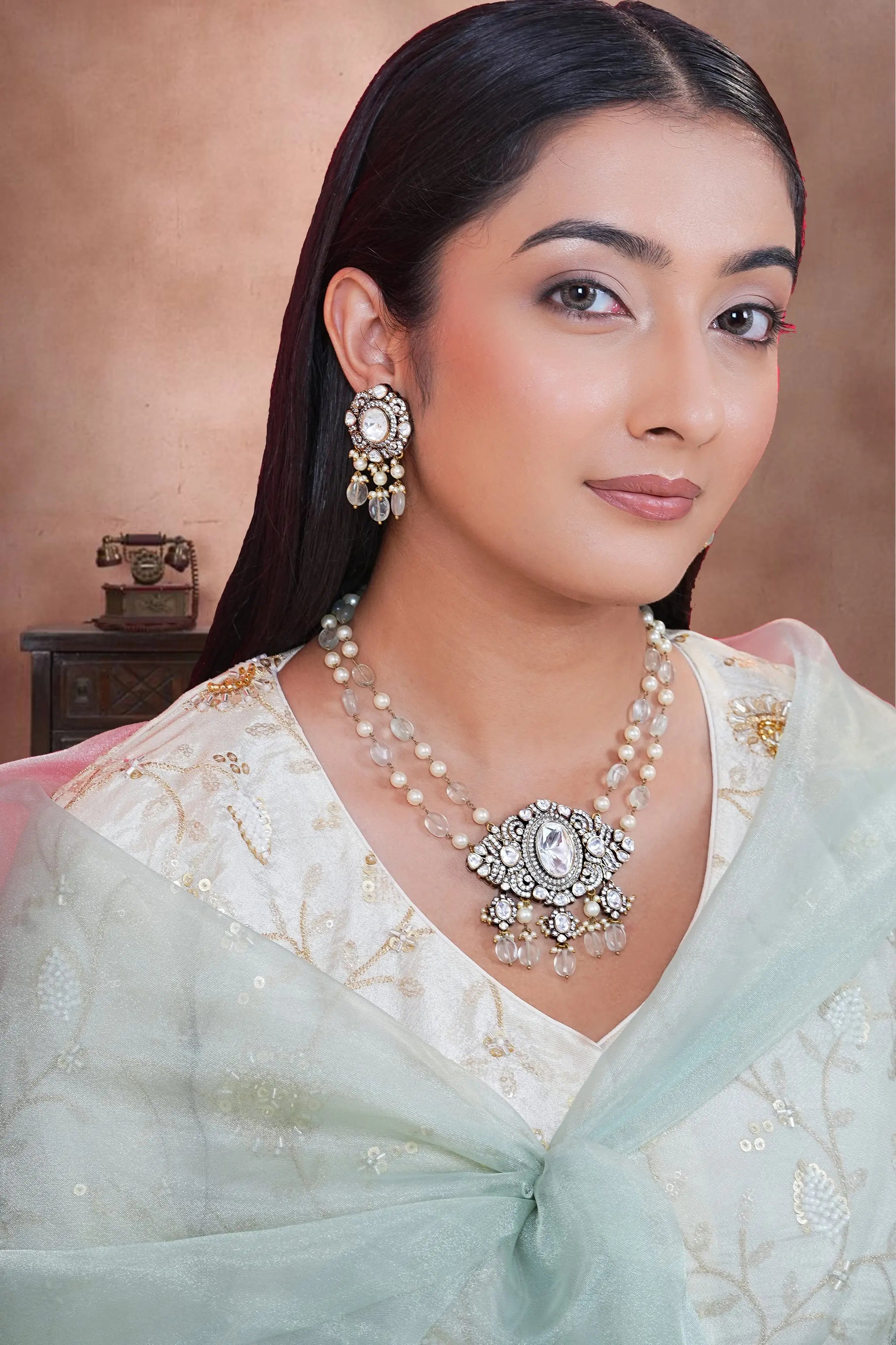 Shubhra polki pendant set with traditional gold plated craftsmanship