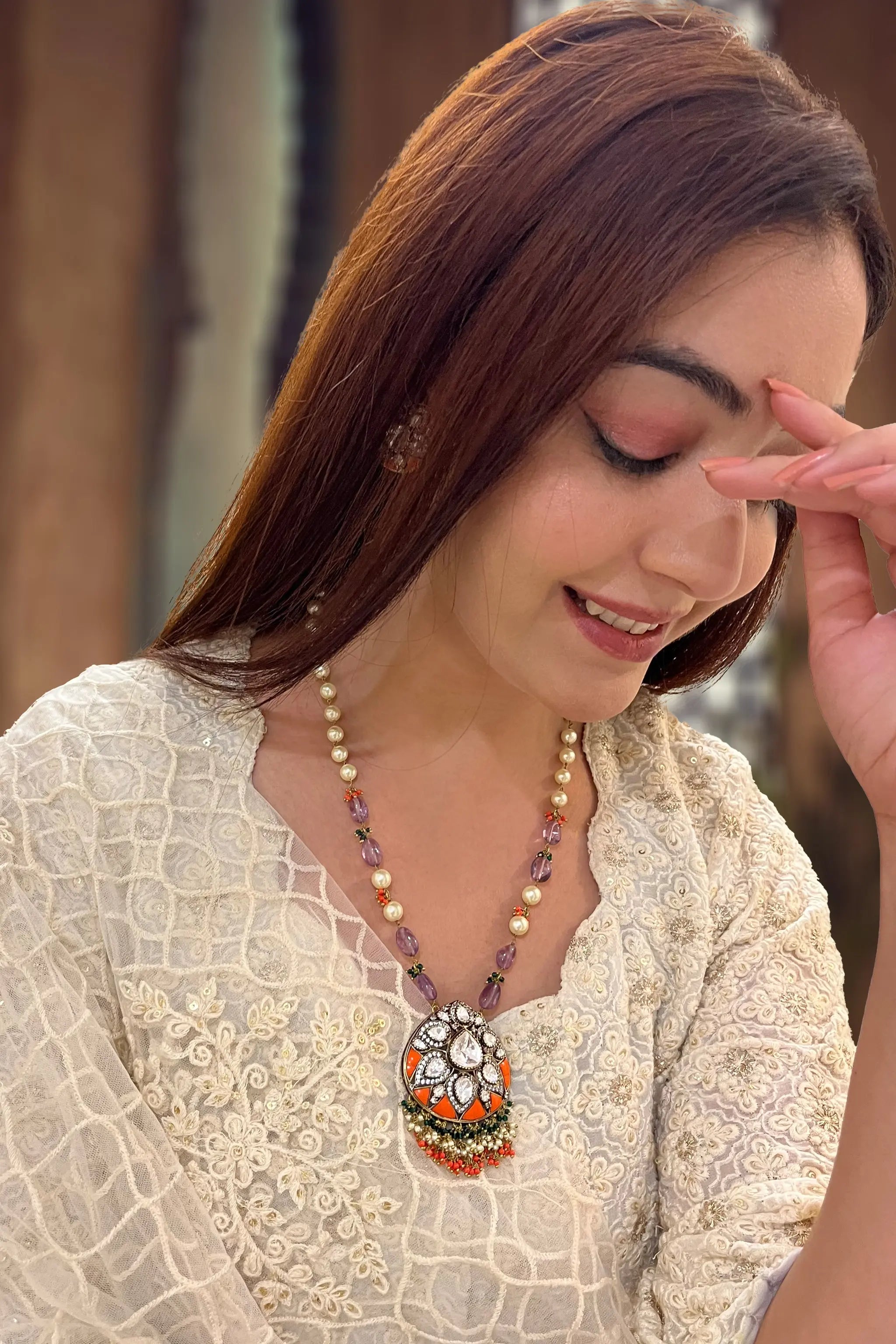 Handcrafted Indian polki pendant set for festive occasions