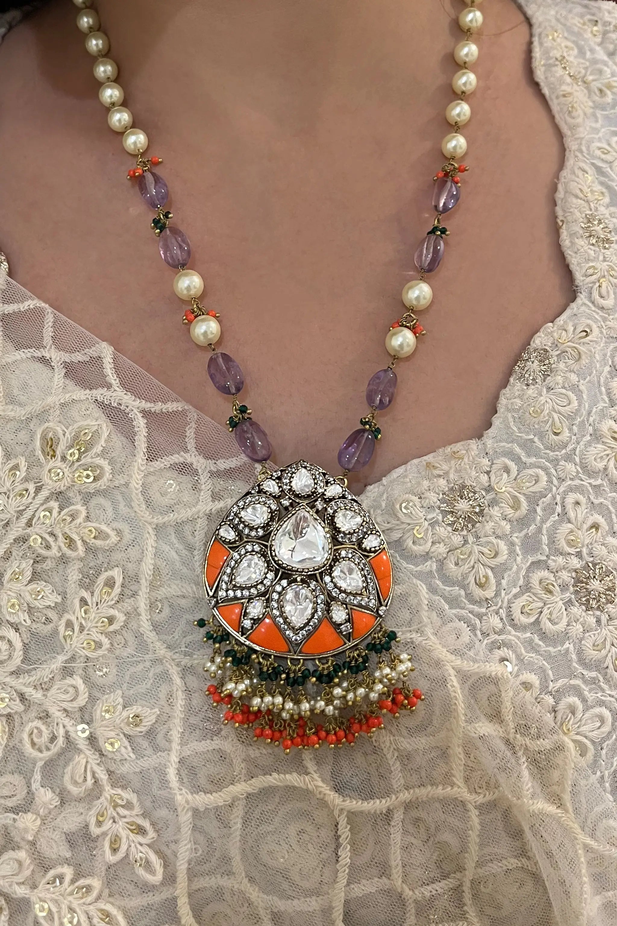 Handcrafted Indian Polki Pendant Set