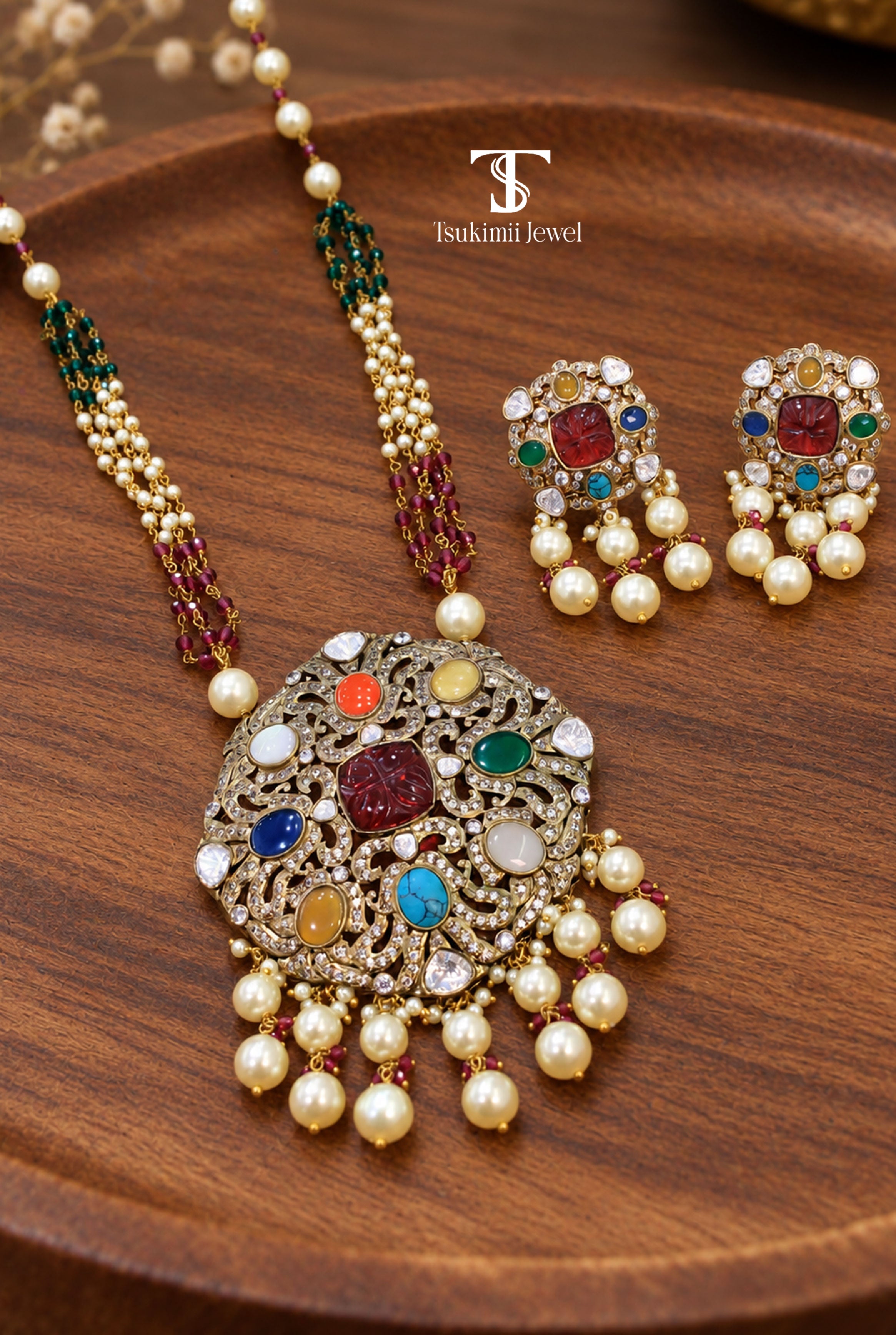 Rajvaadi Polki Pendant Set
