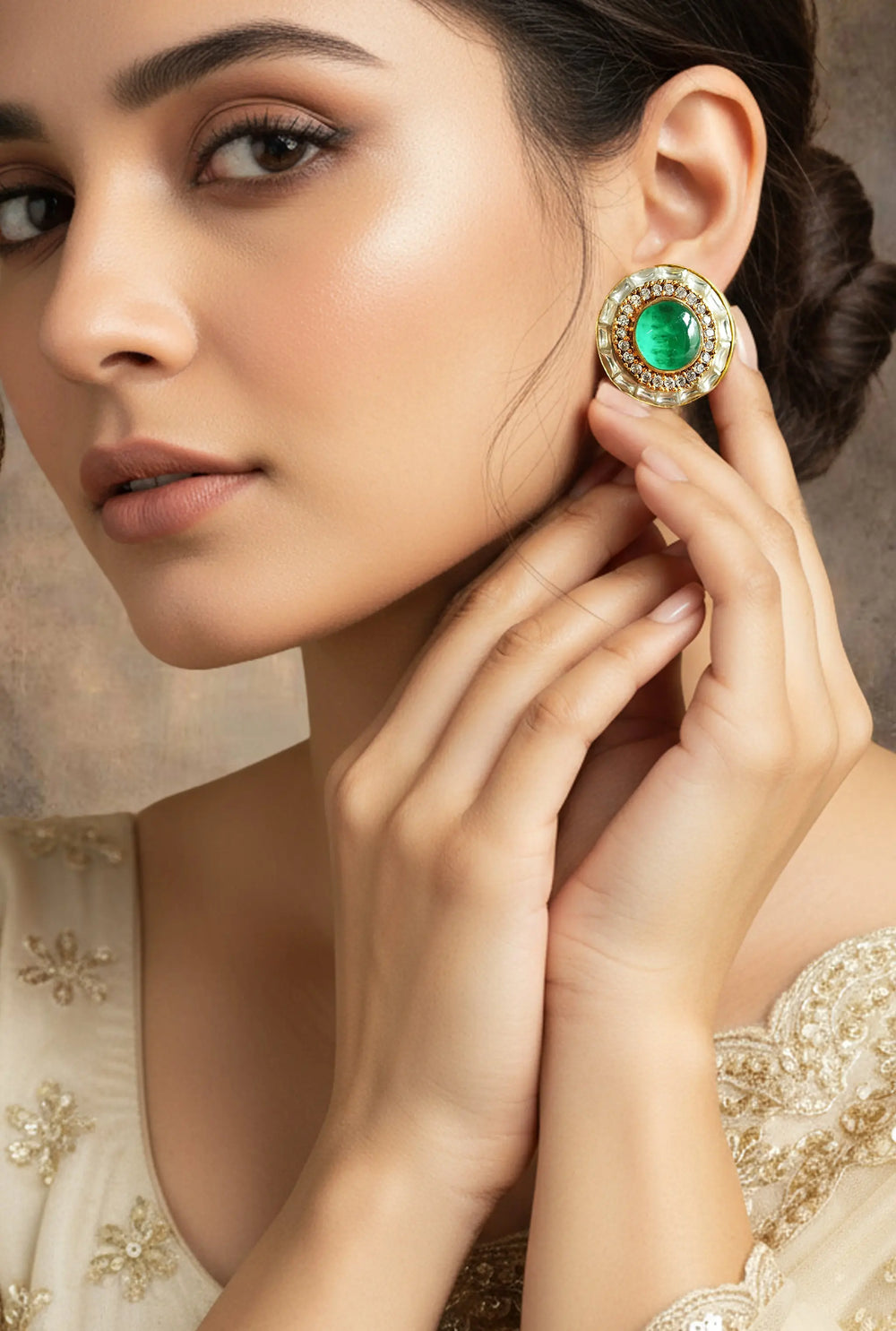 Close-up of traditional studs earrings with fine craftsmanship