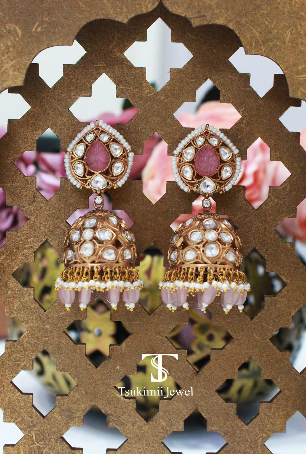 Aanvi polki jhumka earrings with traditional gold plated design