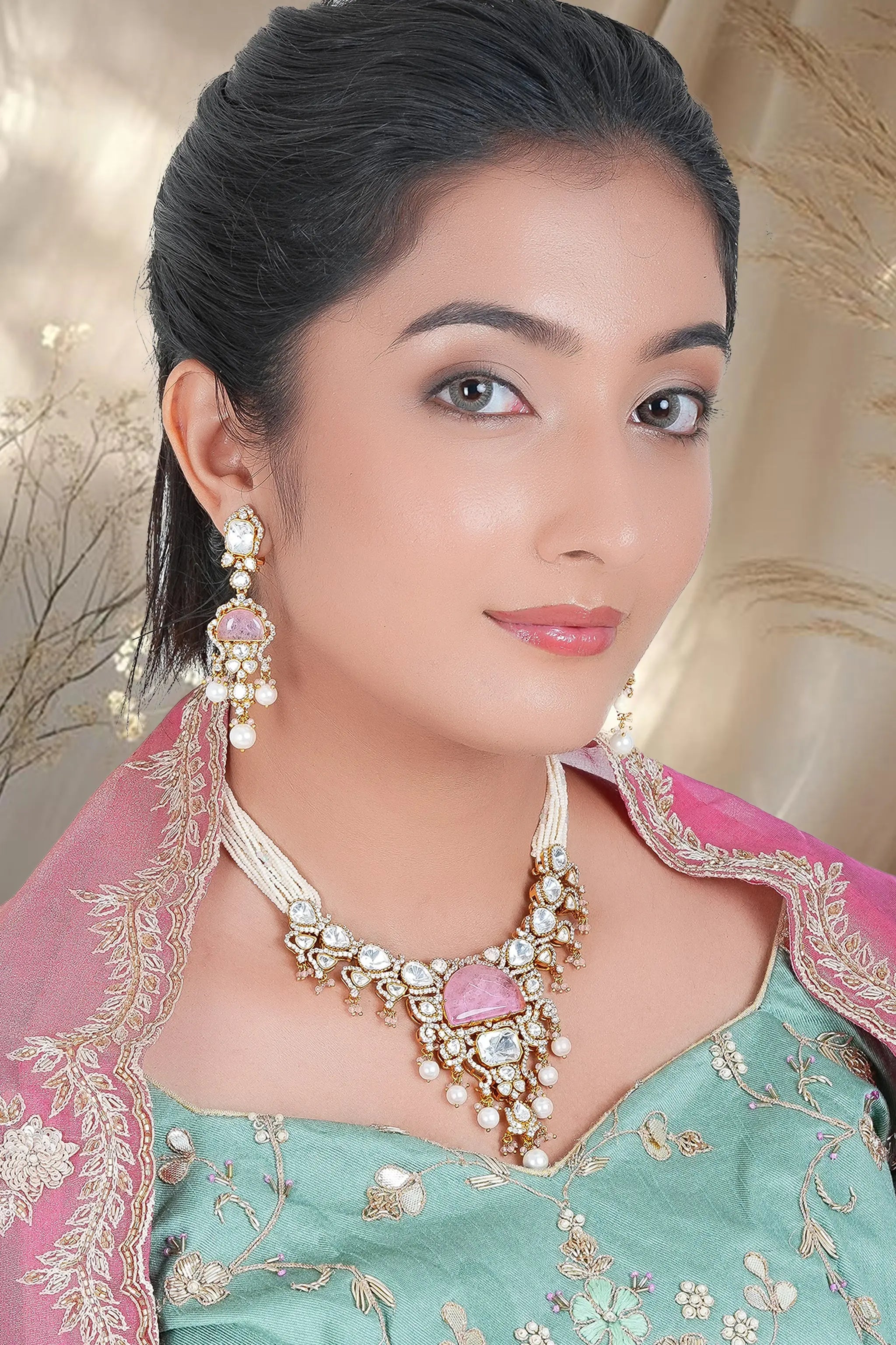 Gold plated polki necklace set for weddings and festivities