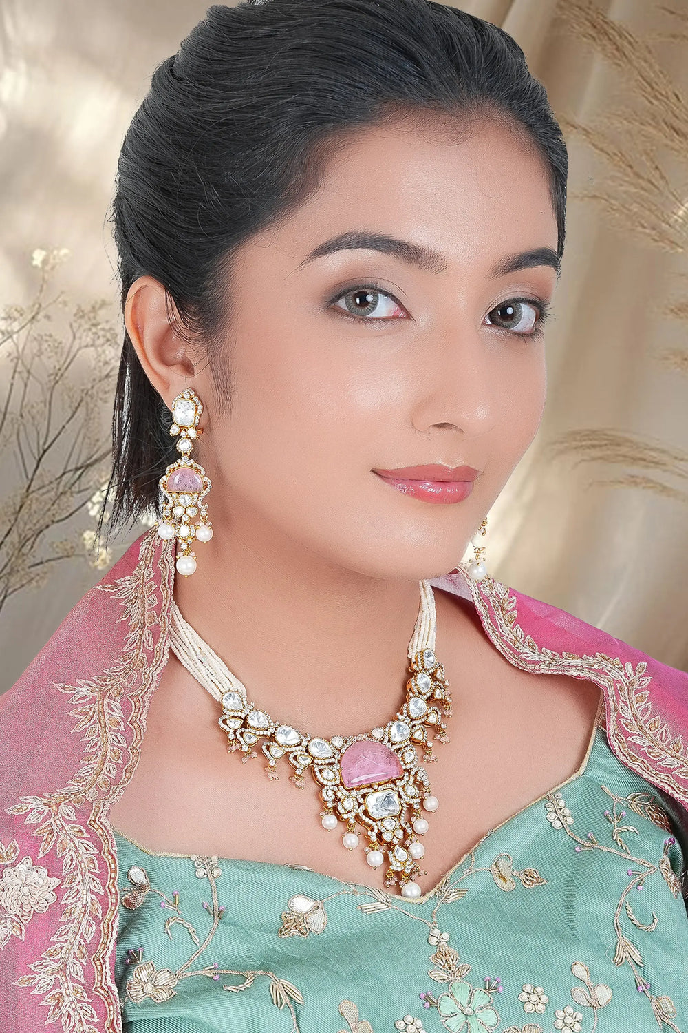 Gold plated polki necklace set for weddings and festivities